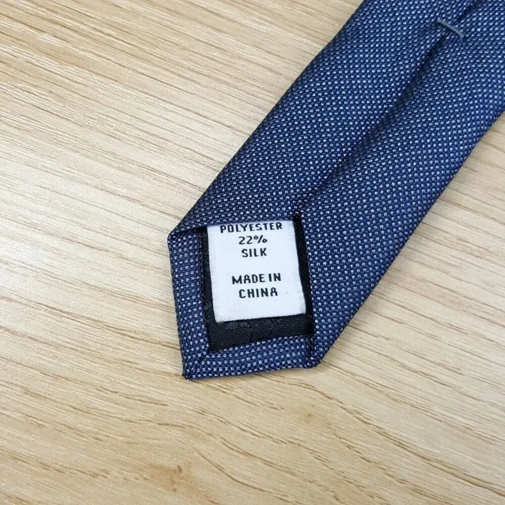 BAR III Mens Neck Tie Blue Micro Dot Slim Skinny Silk Blend